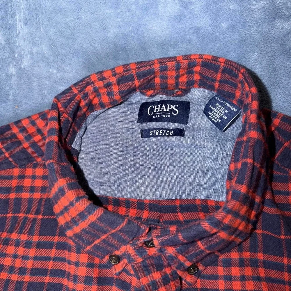 Chaps red and dark blue plaid button up shirt men